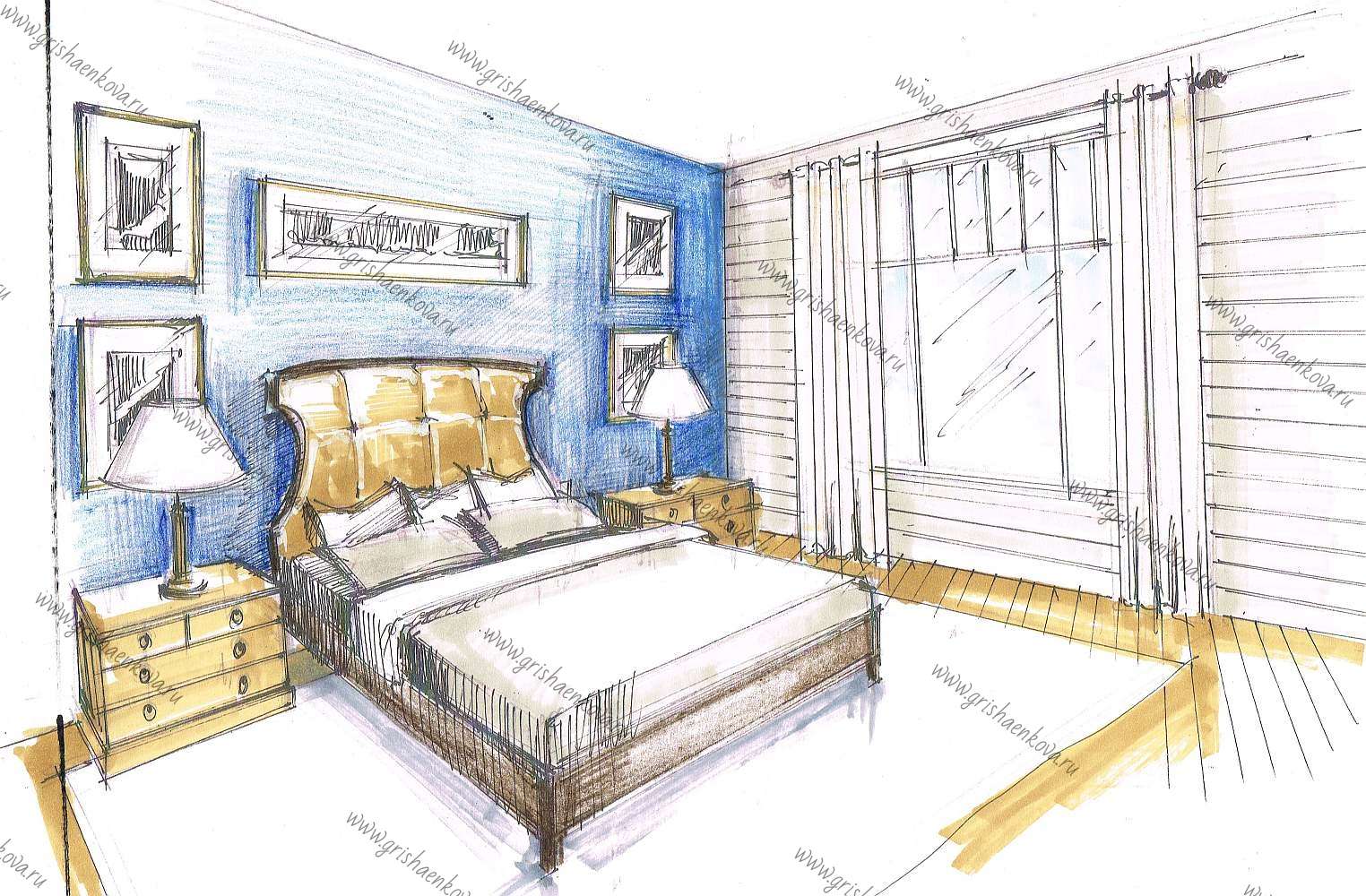 дизайн интерьера спальни в загородном доме